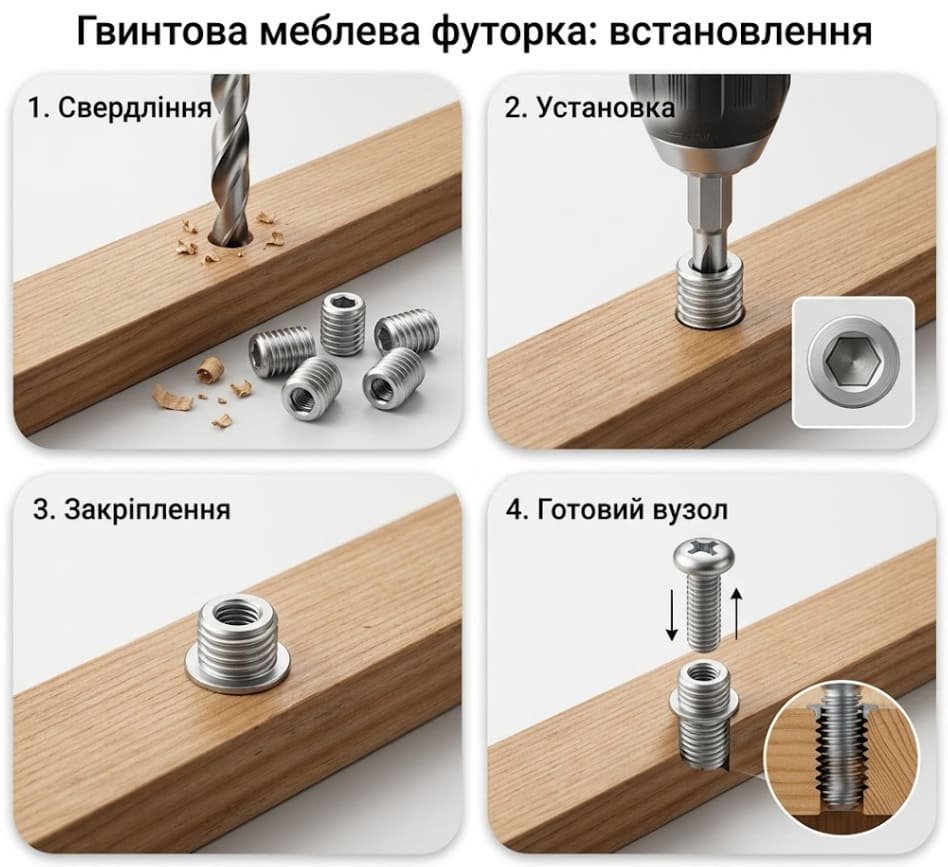 Винтовая футорка для мебели