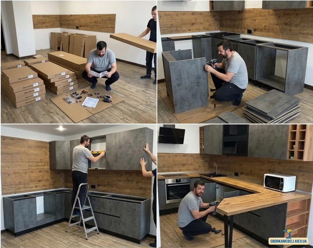 услуги профессионального сборщика мебели по сборке кухни