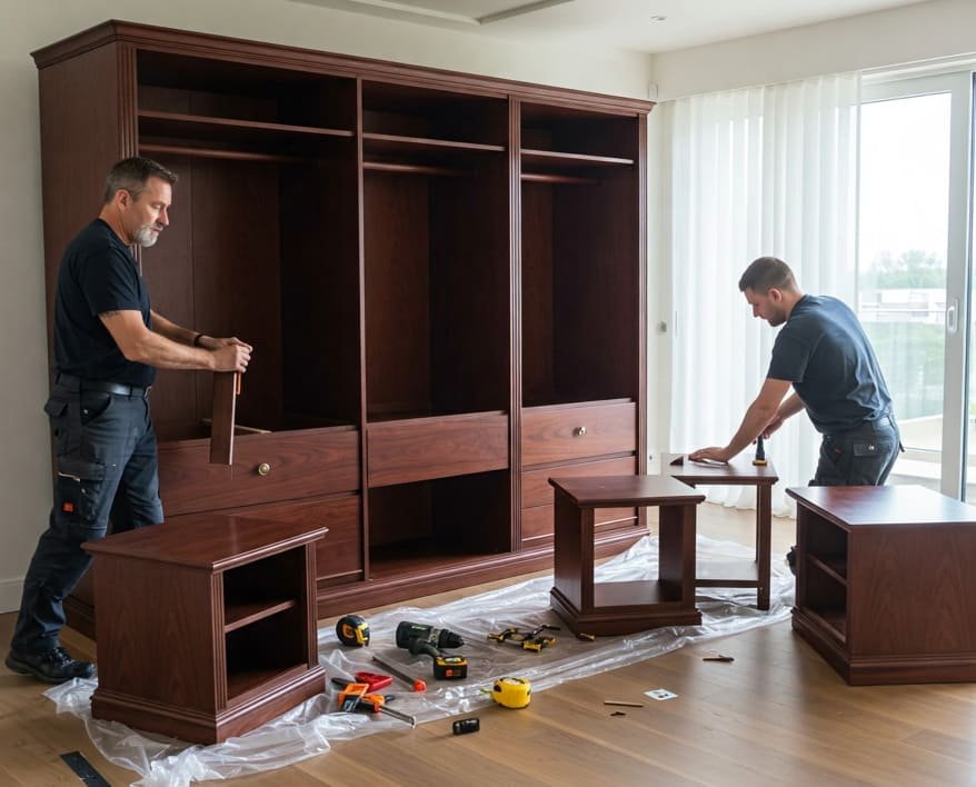 услуги сборки мебели из дерева в гостиную
